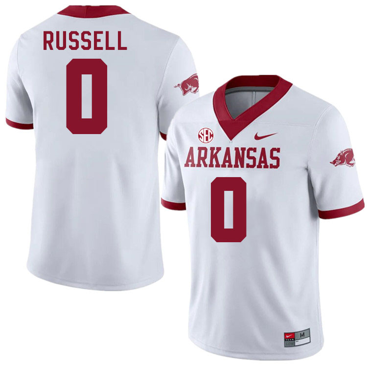 Men #0 Braylen Russell Arkansas Razorbacks College Football Jerseys Stitched-Alternate White